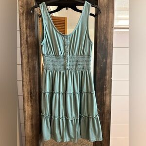 Dokotoo Sage Green Smocked Tiered Mini Dress Size M